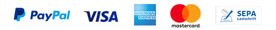 PayPal, Visa, American Express, Mastercard, SEPA